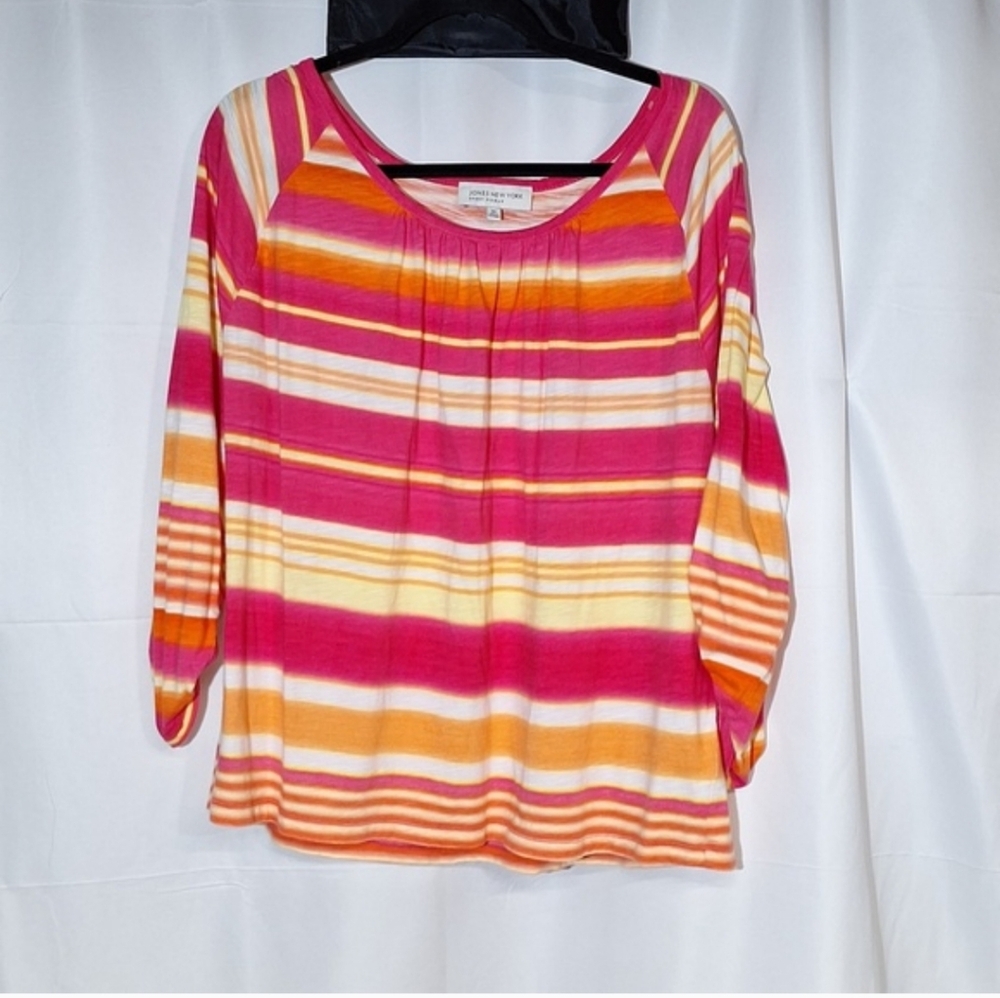 Jones New York Pink and Orange Striped Blouse